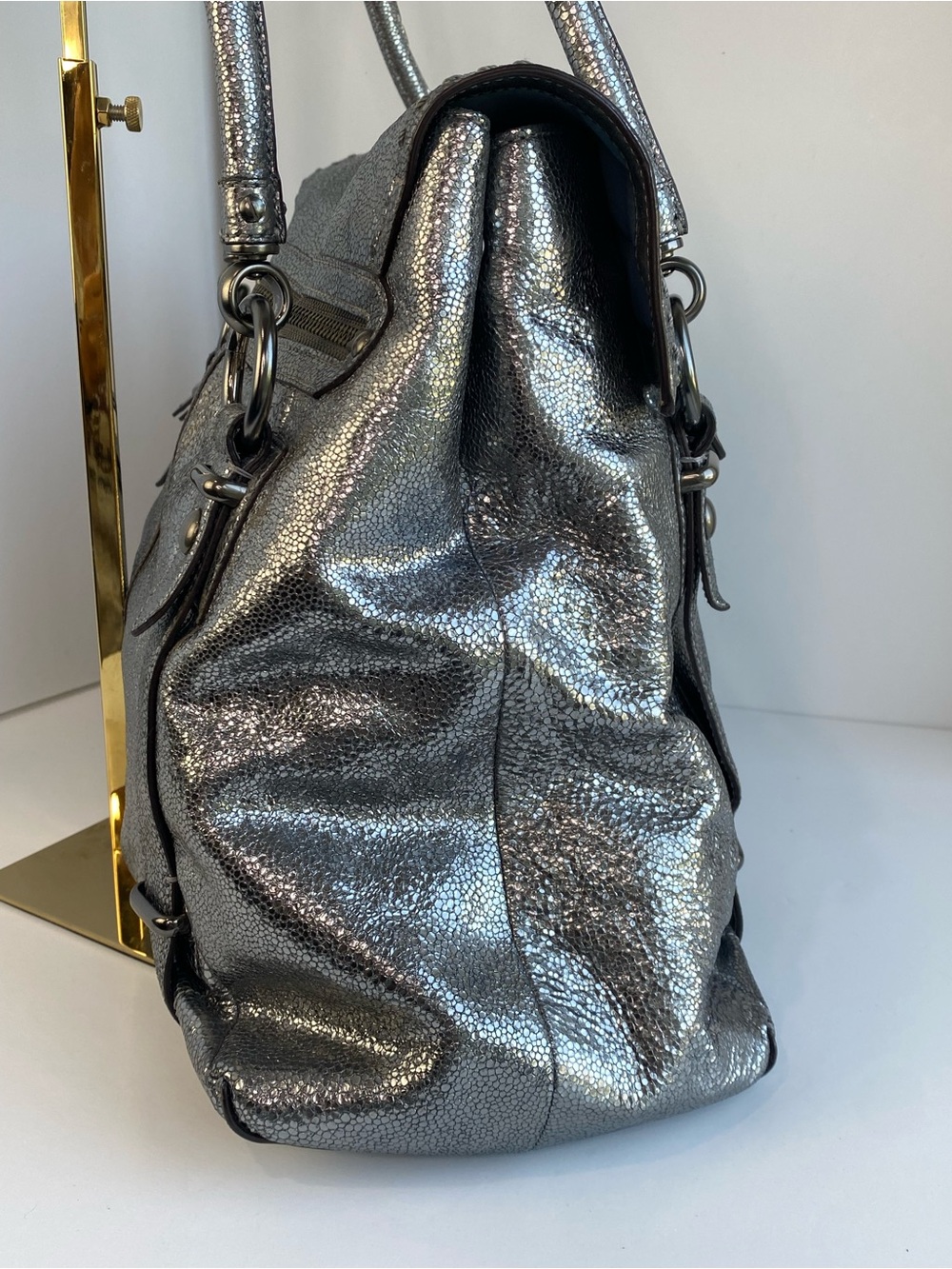 Coach XL Limited Edition Metallic Turnlock Silver Carryall Shoulder Bag - Picture 6 of 16